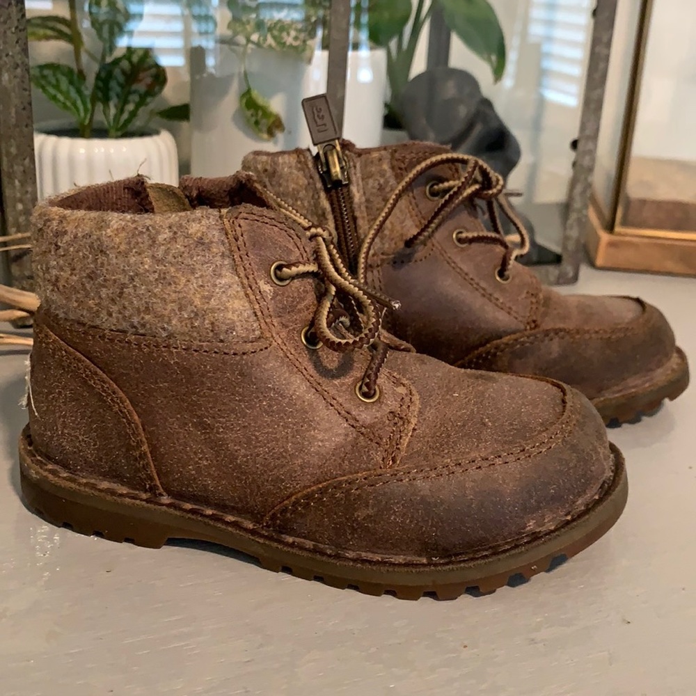 UGG Kids Brown Boot with Wool Collar